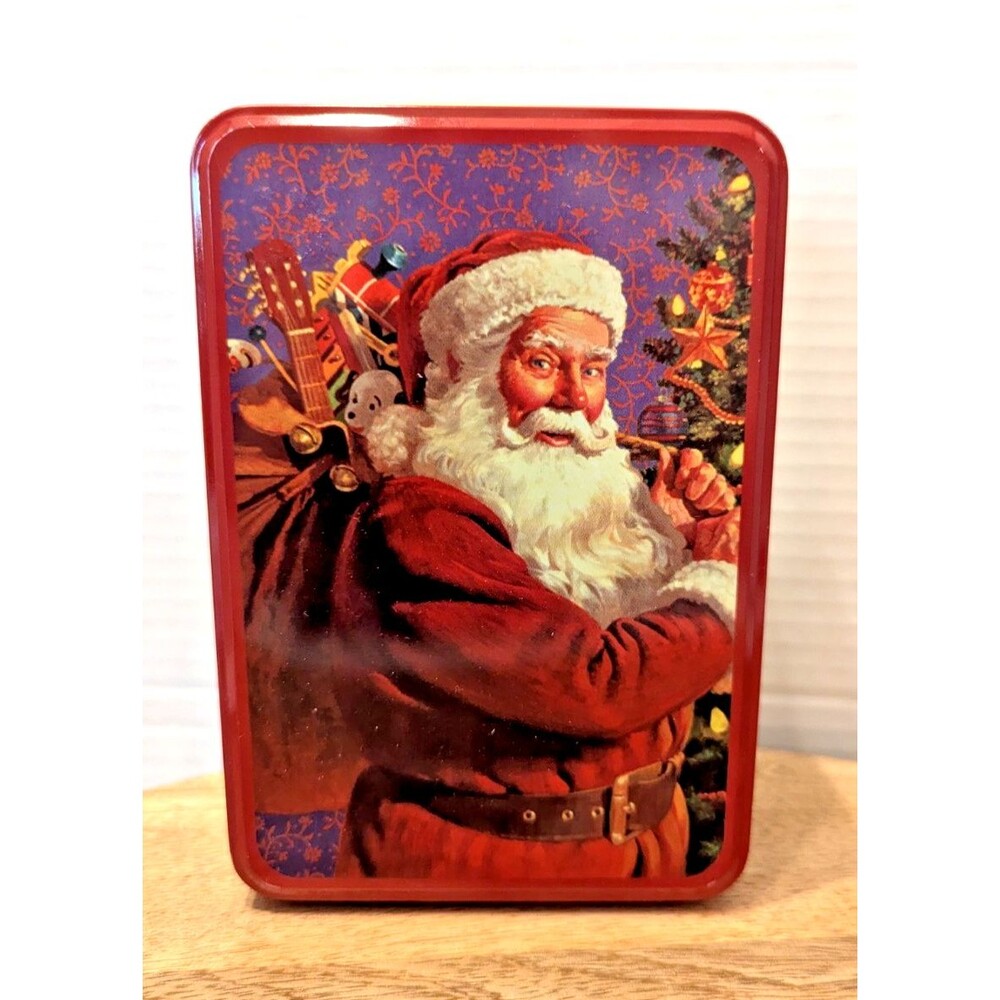 Santa Clause with Toy Sack Storage Tin Box 6 x 4 x 2.25-inch Christmas Tree Gift